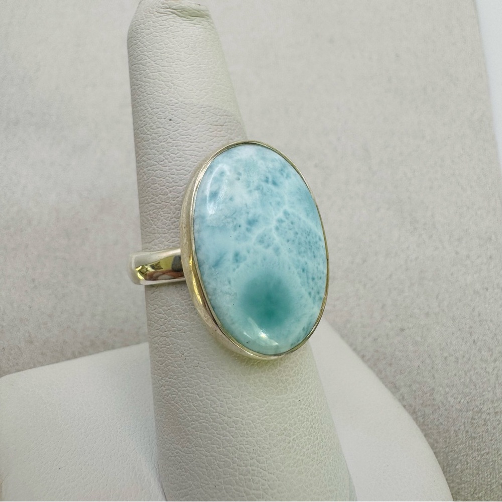 S925 Oval Larimar Adjustable Ring - image 2